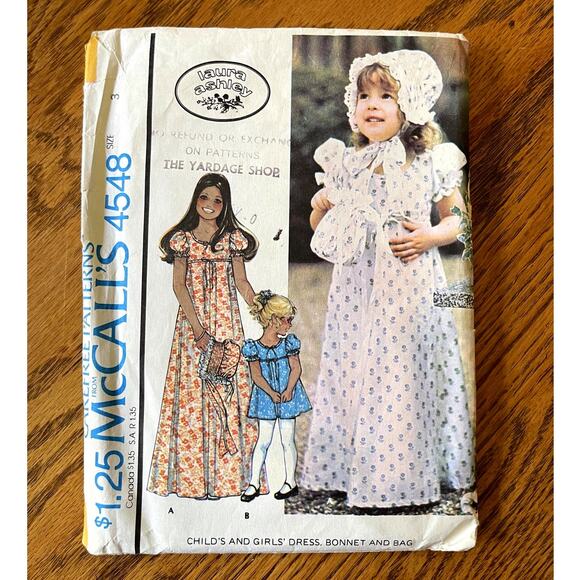 Vintage 1970s McCalls 4548 Sewing Pattern Sz 3 Toddler Dress Bonnet Bag COMPLETE - Picture 1 of 2